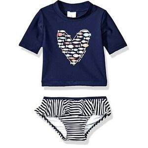 Kiko & Max Baby Girls Toddler Rash guard & Diaper Cover Swim Set 2pc 2T Heart